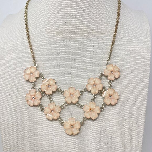 Floral Lucite Cluster Bib‎ Necklace Iridescent Light Pink Silver-Tone Coquette - Picture 2 of 10